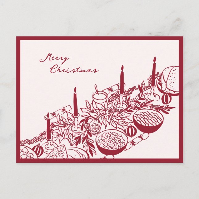 Cartão Postal De Festividades Personalized Merry Christmas Table Minimal Design (Frente)