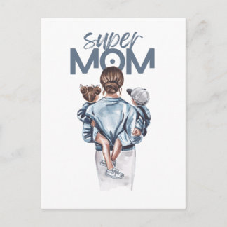 Cartão Postal De Festividades Personalized Super Mom with Son and Daughter Gift