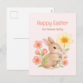 Cartão Postal De Festividades Personalized Watercolor Bunny Happy Easter 