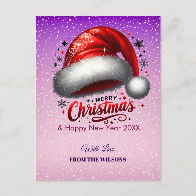 Cartão Postal De Festividades Personlized Scarlet Santa Hat Glow Photo (Frente)