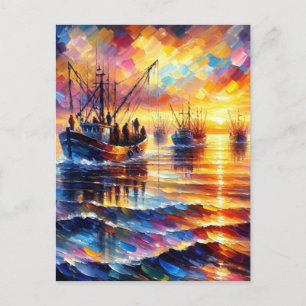 Cartão Postal De Festividades Pescadores recuperam ao nascer do sol.