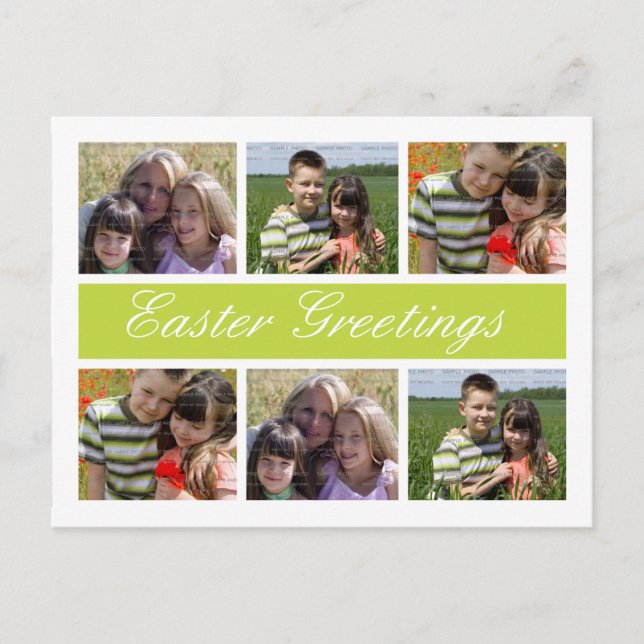 Cartão Postal De Festividades Photo Collage Customized Easter Postcards | Green (Frente)