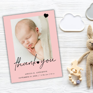 Cartão Postal De Festividades Photo Pink Thank You Birth Announcement Postcard