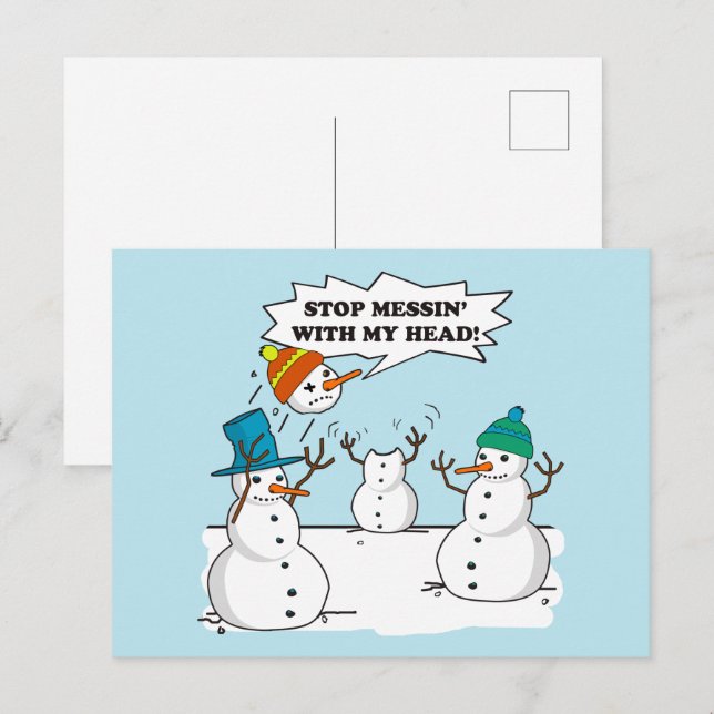 Cartão Postal De Festividades Piada de Cartografia Engraçada do Winter Snowmen (Frente/Verso)
