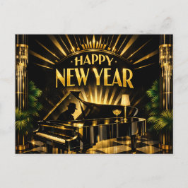 Cartão Postal De Festividades Piano Art Déco Glamouroso Ano Novo