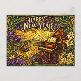 Cartão Postal De Festividades Piano de Vidro Pintado Floral Ano Novo