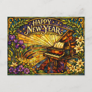 Cartão Postal De Festividades Piano de Vidro Pintado Floral Ano Novo