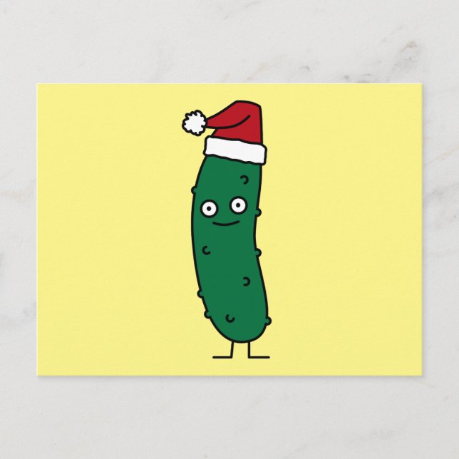 Cartão Postal De Festividades Pickle Natal vestindo um Chapéu Santa (Frente)