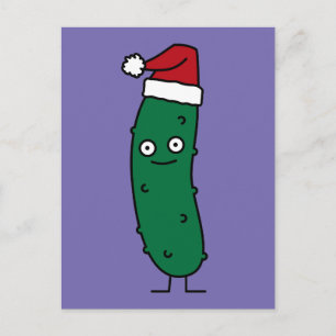 Cartão Postal De Festividades Pickle Natal vestindo um Chapéu Santa