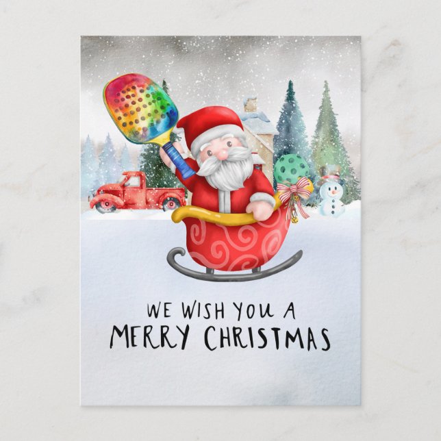 Cartão Postal De Festividades Pickleball Natal temido com Papai Noel (Frente)