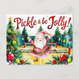 Cartão Postal De Festividades Pickleball Natal temido com Papai Noel