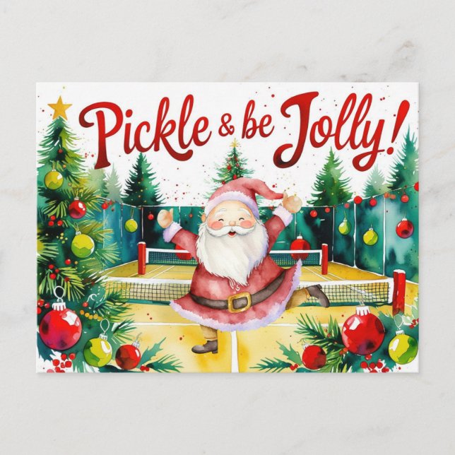 Cartão Postal De Festividades Pickleball Natal temido com Papai Noel (Frente)