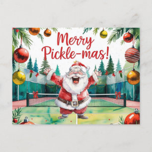 Cartão Postal De Festividades Pickleball Natal temido com Papai Noel