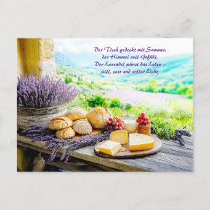 Cartão Postal De Festividades Picnic de lavanda com queijo e pão