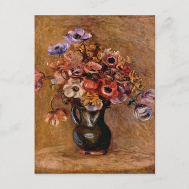 Cartão Postal De Festividades Pierre Auguste Renoir Still Life with Anemones (Frente)