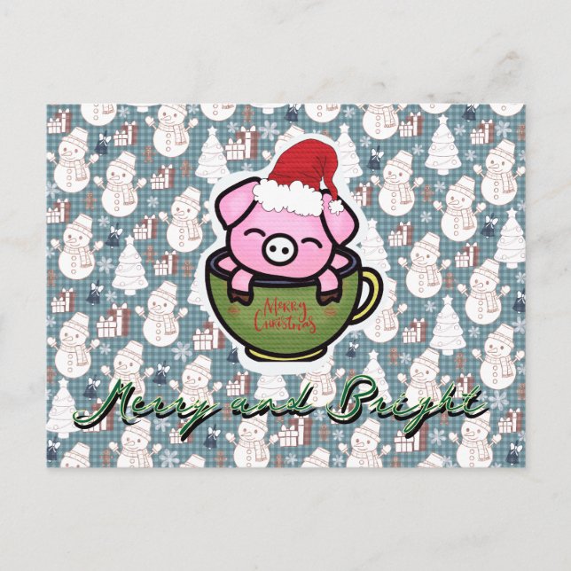 Cartão Postal De Festividades Pig Merry Christmas card  (Frente)