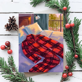 Cartão Postal De Festividades Pijamas de Natal Xadrez Vermelho