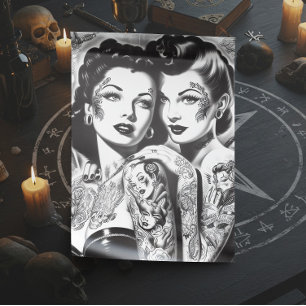 Cartão Postal De Festividades Pin-ups Tatuadas Vintage