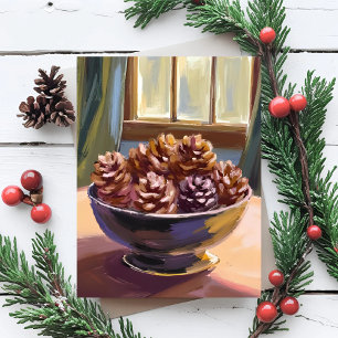Cartão Postal De Festividades Pine Cones Cair Autumn Watercolor
