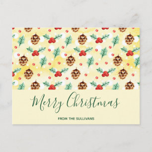 Cartão Postal De Festividades Pine Cones e Holly Natal Patterno