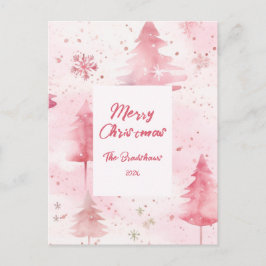 Cartão Postal De Festividades Pine Trees Pink Christmas Postcard