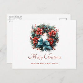 Cartão Postal De Festividades Pine Wreath com Holly Natal Holiday
