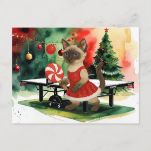 Cartão Postal De Festividades Ping Pong Christmas Themed for Siamese Cat amantes