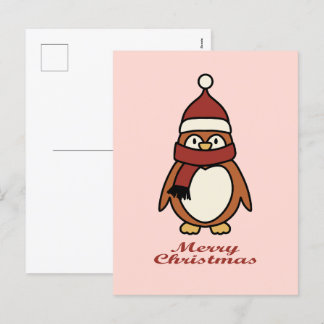 Cartão Postal De Festividades pinguim bonitinho de natal feliz