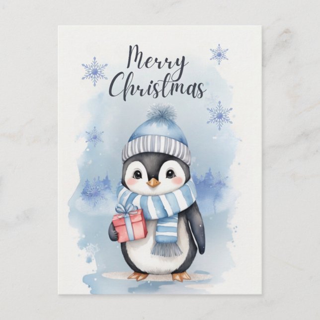 Cartão Postal De Festividades Pinguim Bonito 2 (Frente)