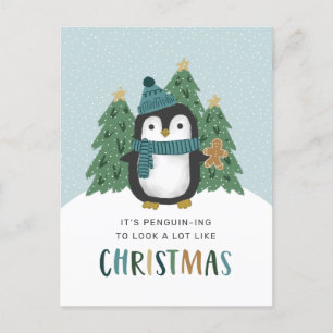 Cartão Postal De Festividades Pinguim Bonito Engraçado Pinguim de Natal