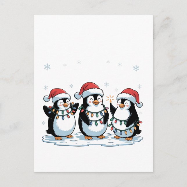 Cartão Postal De Festividades Pinguim Bonito Vestindo o sobrenome do Pinguim do  (Frente)