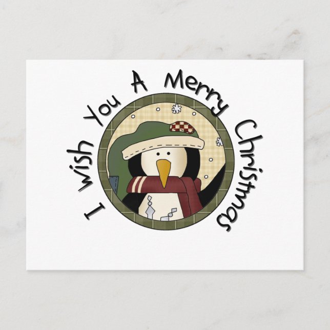 Cartão Postal De Festividades Pinguim Camisas de Natal Feliz e Presentes (Frente)