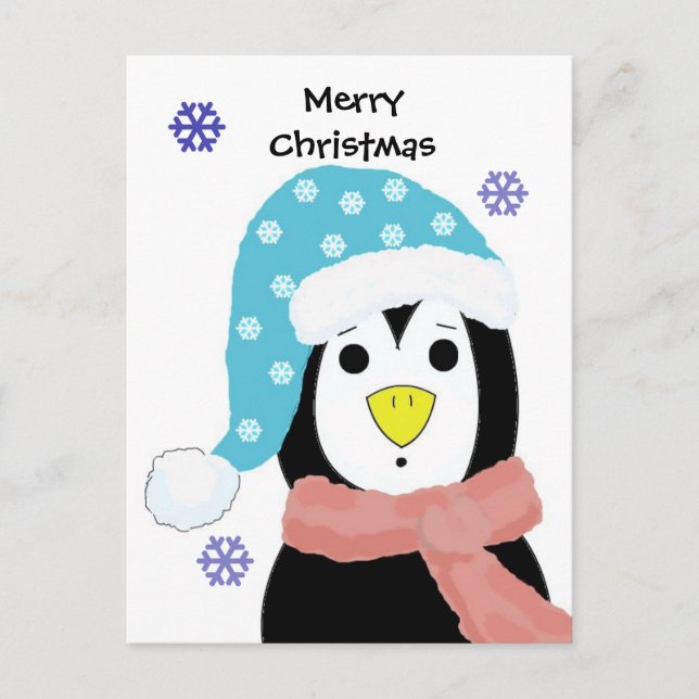 Cartão Postal De Festividades Pinguim de Natal (Frente)