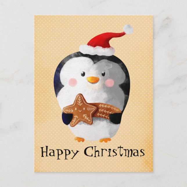 Cartão Postal De Festividades Pinguim de Natal bonito (Frente)