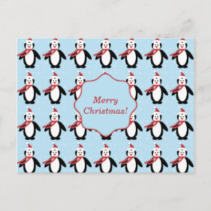 Cartão Postal De Festividades Pinguim de Natal bonito vestindo chapéu de Papai 