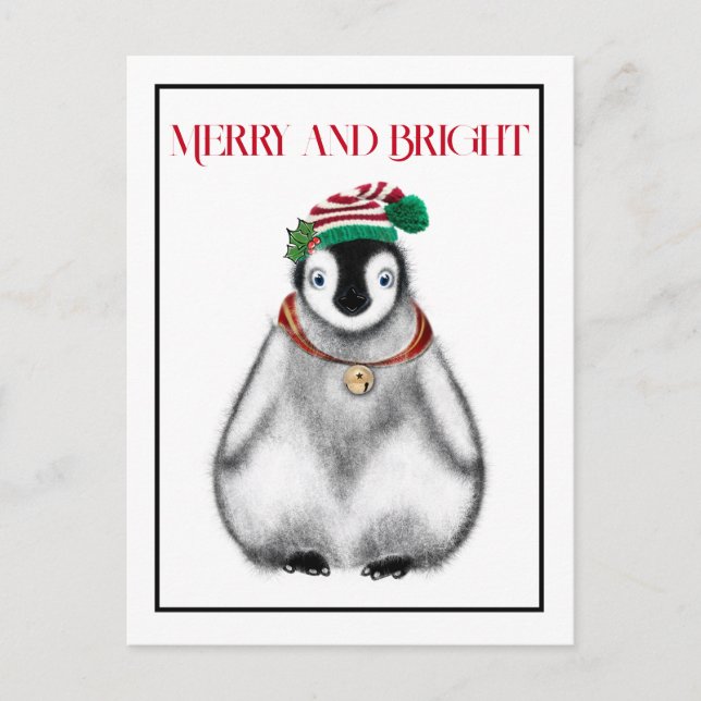 Cartão Postal De Festividades Pinguim de Natal festivo bonito (Frente)