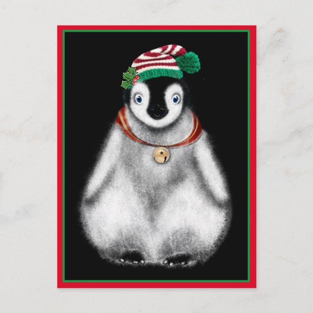 Cartão Postal De Festividades Pinguim de Natal festivo bonito (Frente)