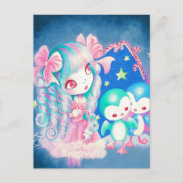 Cartão Postal De Festividades Pinguim doce Natal