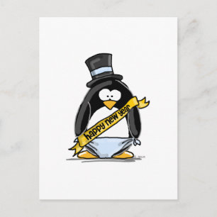 Cartão Postal De Festividades Pinguim feliz ano novo