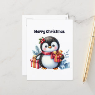 Cartão Postal De Festividades Pinguim Feliz de Natal personalizável