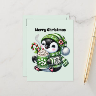 Cartão Postal De Festividades Pinguim Feliz de Natal personalizável