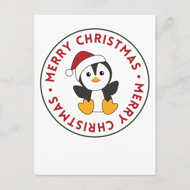 Cartão Postal De Festividades Pinguim Natal Neve Animais de Inverno Pinguins (Frente)
