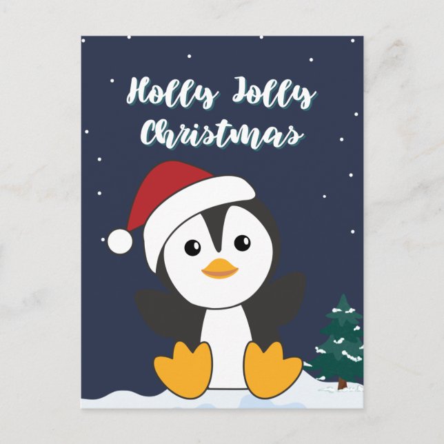 Cartão Postal De Festividades Pinguim Natal Neve Pinguim Pinguins Hol (Frente)