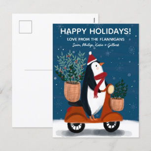 Cartão Postal De Festividades Pinguim no Patinete de Natal Fofo