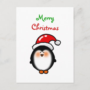 Cartão Postal De Festividades Pinguim Papai noel bebê