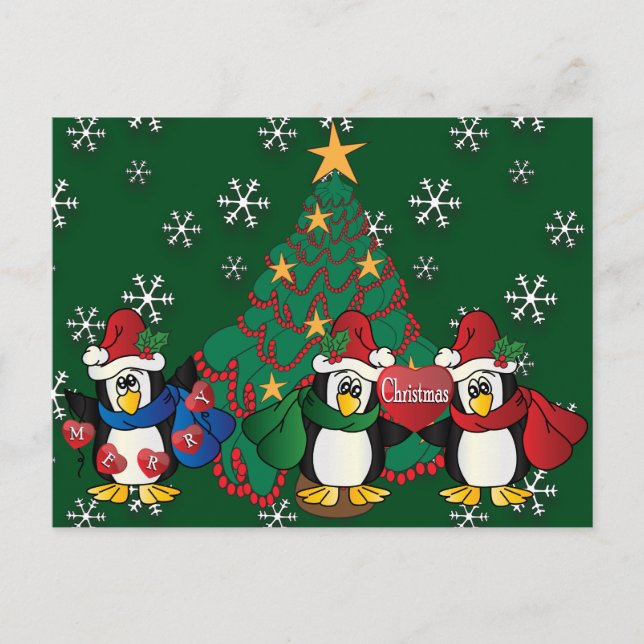 Cartão Postal De Festividades Pinguins bonitos dos desenhos animados do Feliz (Frente)