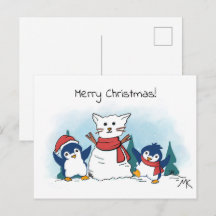 Pinguins construindo um Papai Noel de Natal