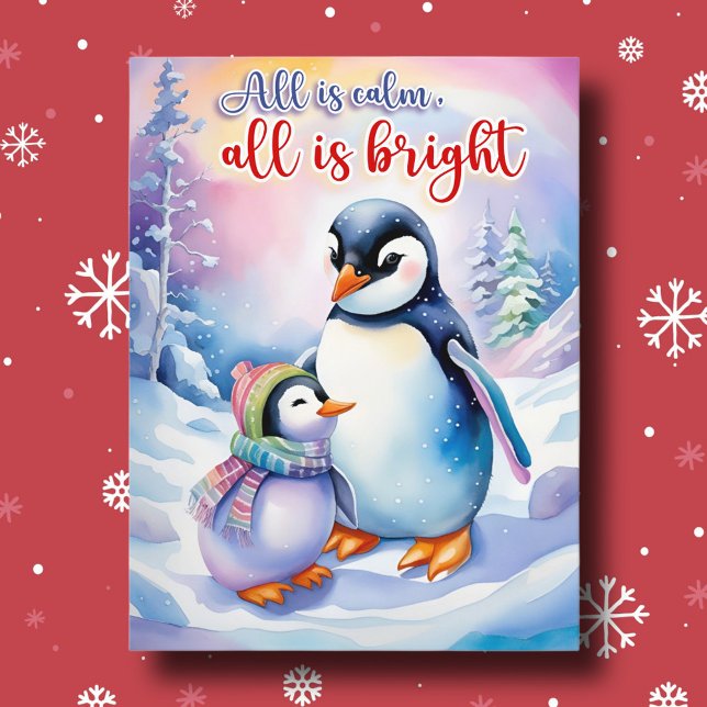Cartão Postal De Festividades Pinguins De Aquarela Tudo Está Calmo Tudo Está Bri (Criador carregado)