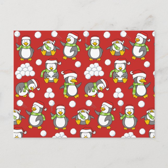 Cartão Postal De Festividades Pinguins de Natal (Frente)