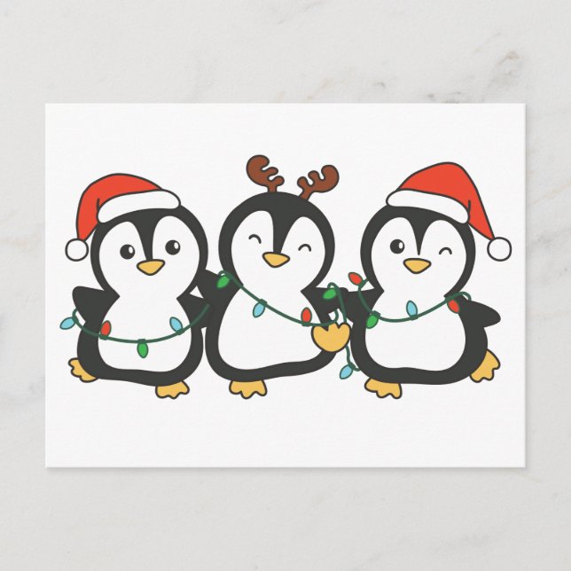 Cartão Postal De Festividades Pinguins de Pinguim de Natal (Frente)
